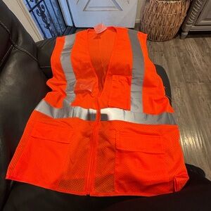 High-Visibility Orange Safety Vest with Reflective Stripes